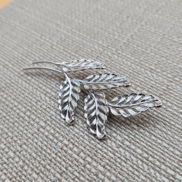 Sterling Silver Large Five Leaf Double Branch Pin Brooch B585 - Picture 2 of 7